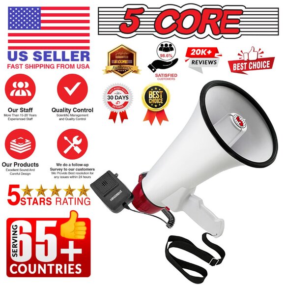 5 CORE 50W Megaphone Bullhorn Cheer Bull Horn Speaker Rechargeable 300M Range Si - Picture 11 of 12
